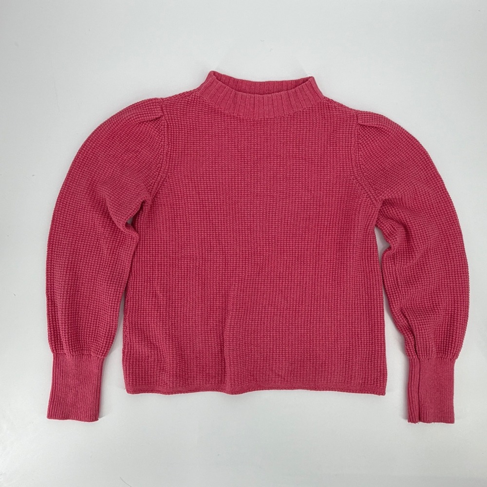 NIC+ZOE Pink Waffle Knit Mock Neck Puff Sleeve Sweater Mindfully Made